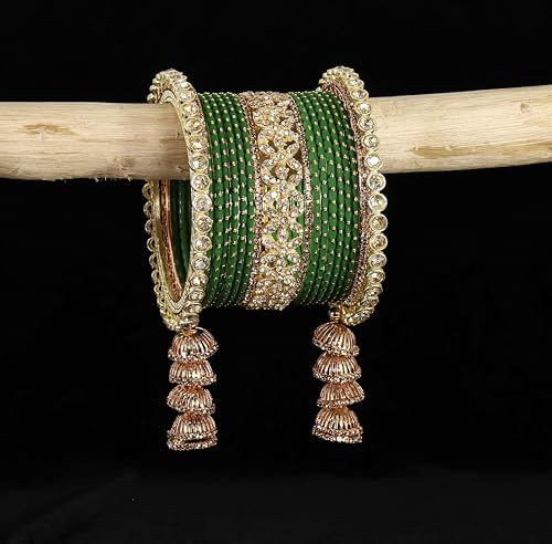 T4 Jewels Metal Bangles Latkan Chuda Set with American Diamond, Zircon Stone & Polka Dots | Dulhan Chuda Set Wedding | Punjabi Chuda | Chooda Bangles- Set of 38 T4 Jewels