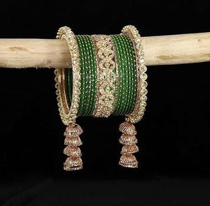 T4 Jewels Metal Bangles Latkan Chuda Set with American Diamond, Zircon Stone & Polka Dots | Dulhan Chuda Set Wedding | Punjabi Chuda | Chooda Bangles- Set of 38 T4 Jewels