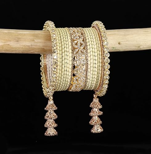 T4 Jewels Metal Bangles Latkan Chuda Set with American Diamond, Zircon Stone & Polka Dots | Dulhan Chuda Set Wedding | Punjabi Chuda | Chooda Bangles- Set of 38 T4 Jewels