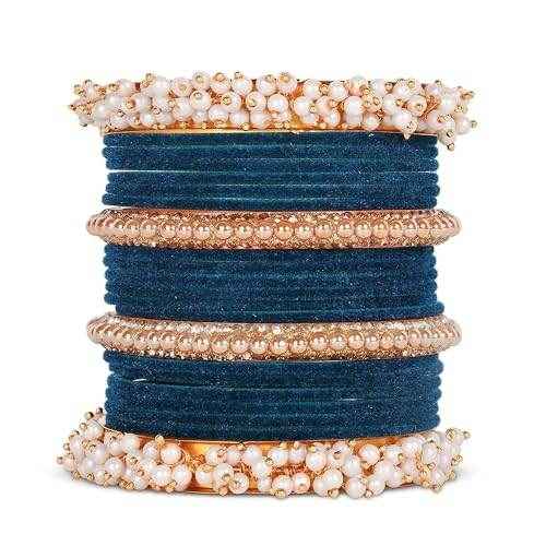 T4 Jewels 18k Pearl & Beads Gold Plated Zircon Gemstones Studded Latest Fashion Jewellery Bangles Set - 96NO