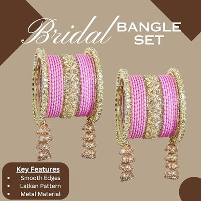 T4 Jewels Metal Bangles Latkan Chuda Set with American Diamond, Zircon Stone & Polka Dots | Dulhan Chuda Set Wedding | Punjabi Chuda | Chooda Bangles- Set of 38 T4 Jewels