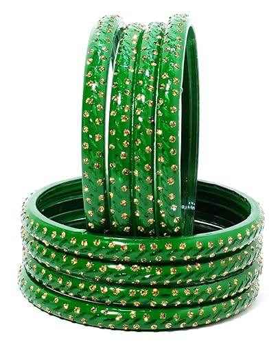 T4 Jewels (2.10 & 2.12 Size Golden Stones Studded Designer Bangle Set - (Set Of 8) - RDKRSHN