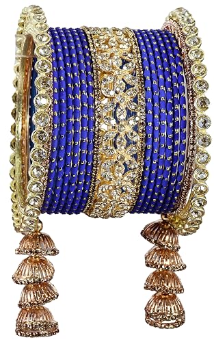T4 Jewels Metal Bangles Latkan Chuda Set with American Diamond, Zircon Stone & Polka Dots | Dulhan Chuda Set Wedding | Punjabi Chuda | Chooda Bangles- Set of 38 T4 Jewels