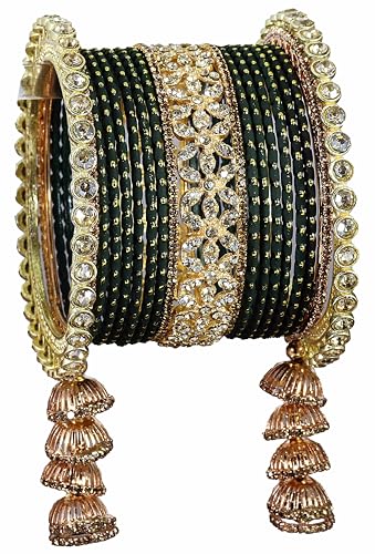 T4 Jewels Metal Bangles Latkan Chuda Set with American Diamond, Zircon Stone & Polka Dots | Dulhan Chuda Set Wedding | Punjabi Chuda | Chooda Bangles- Set of 38 T4 Jewels