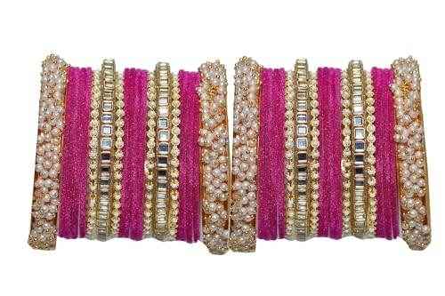 T4 Jewels 18k Pearl Gold Plated Zircon Stones Studded Latest Fashion Jewellery Metal Bangles Set - 95NO