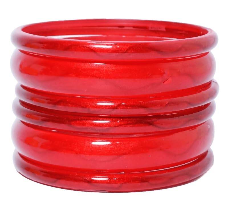 T4 Jewels (2.10 & 2.12 Size Plane Beauty Shine Green/Maroon/Red/Yellow Colours Bangle Set For Women & Girls - (Set Of 6) Red T4 Jewels