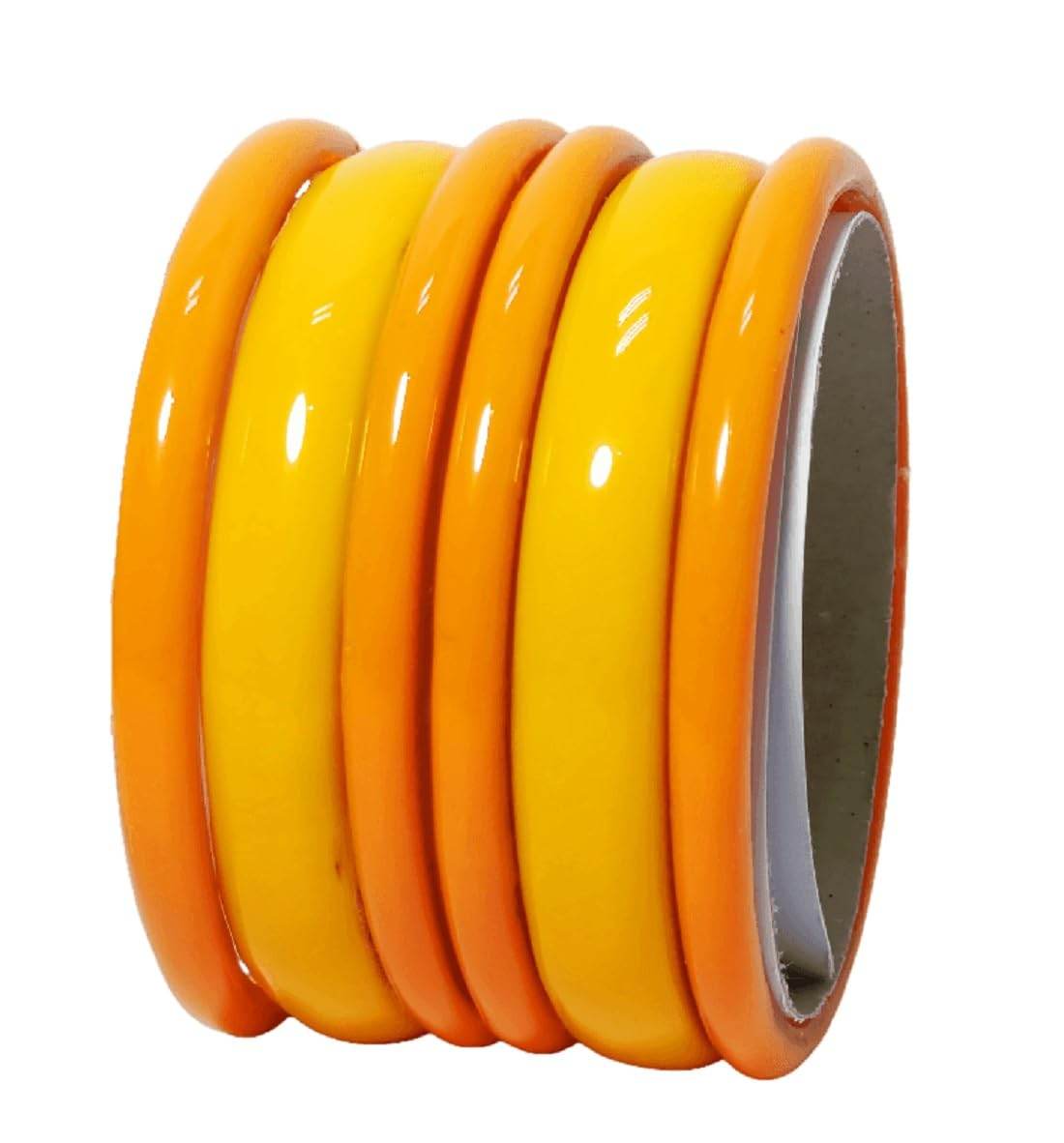 T4 Jewels (2.10 & 2.12 Size Plane Beauty Shine Green/Maroon/Red/Yellow Colours Bangle Set For Women & Girls - (Set Of 6) Yellow T4 Jewels