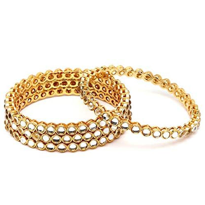 T4 Jewels Set of 4 Gold Plated Round Shape White Kundan Studded Bangles for Women T4 Jewels