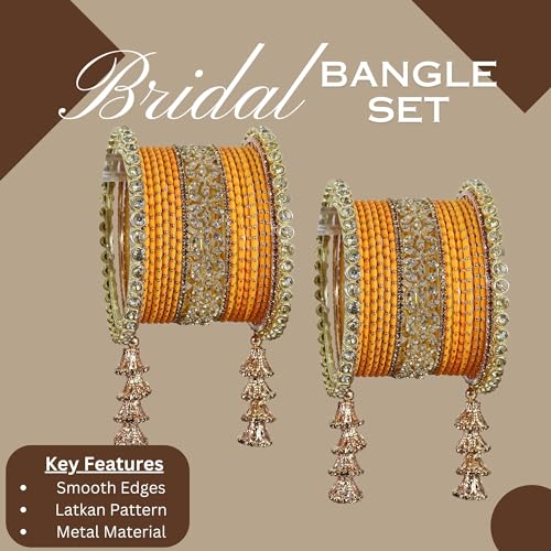 T4 Jewels Metal Bangles Latkan Chuda Set with American Diamond, Zircon Stone & Polka Dots | Dulhan Chuda Set Wedding | Punjabi Chuda | Chooda Bangles- Set of 38 T4 Jewels