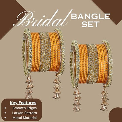 T4 Jewels Metal Bangles Latkan Chuda Set with American Diamond, Zircon Stone & Polka Dots | Dulhan Chuda Set Wedding | Punjabi Chuda | Chooda Bangles- Set of 38 T4 Jewels