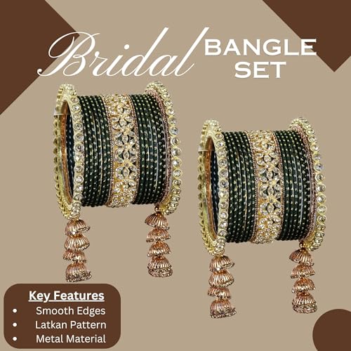 T4 Jewels Metal Bangles Latkan Chuda Set with American Diamond, Zircon Stone & Polka Dots | Dulhan Chuda Set Wedding | Punjabi Chuda | Chooda Bangles- Set of 38 T4 Jewels