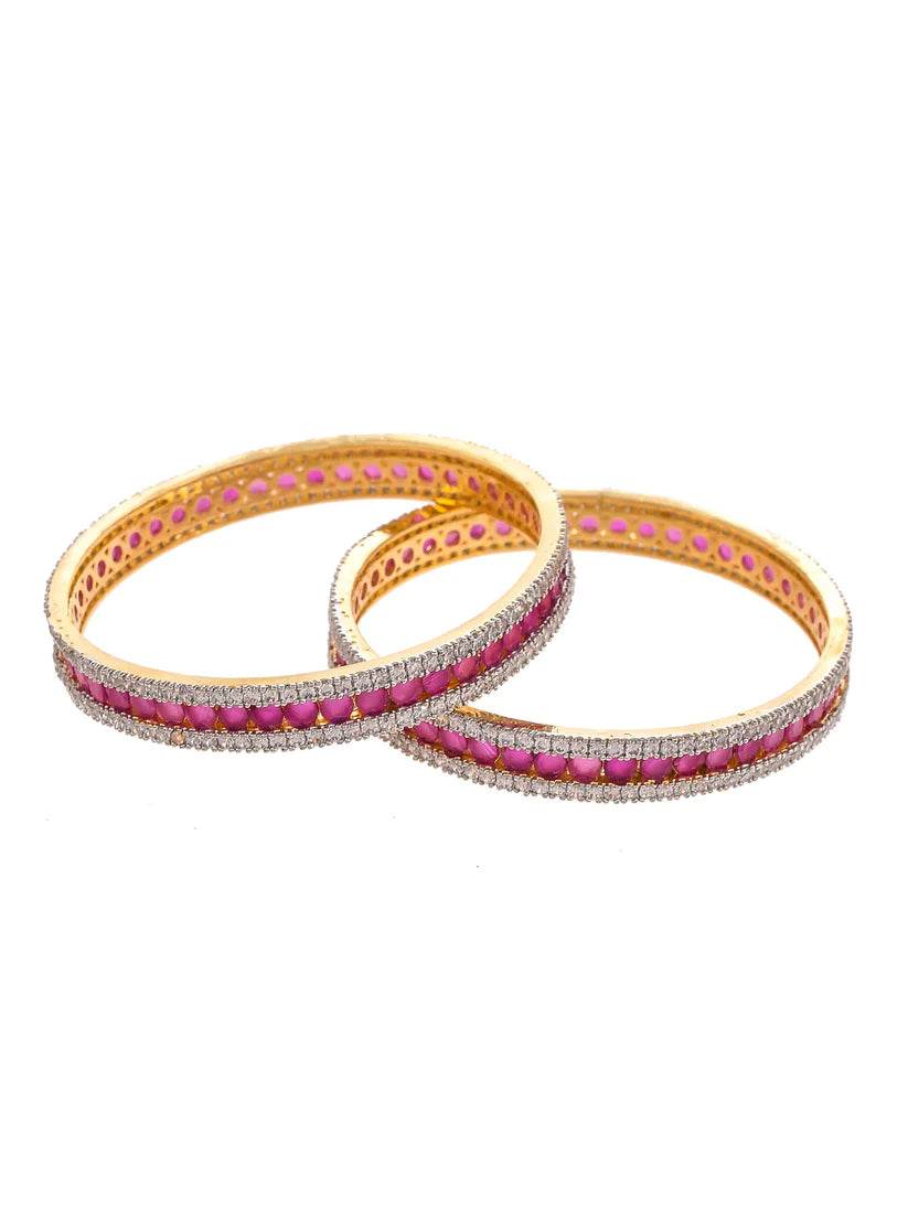 Set of 2 Gold Plated American Diamond Handcrafted Bangles (AD-003) T4 Jewels