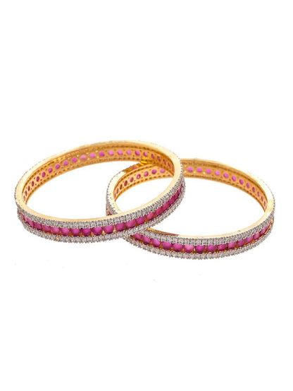 Set of 2 Gold Plated American Diamond Handcrafted Bangles (AD-003) T4 Jewels