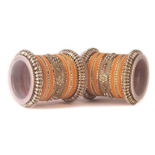 Set of 2 Traditional Matte Finish Kundan Bangle Set Orange T4 Jewels