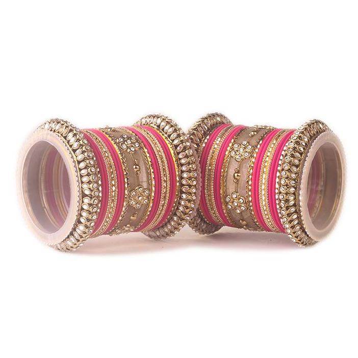 Set of 2 Traditional Matte Finish Kundan Bangle Set Pink T4 Jewels