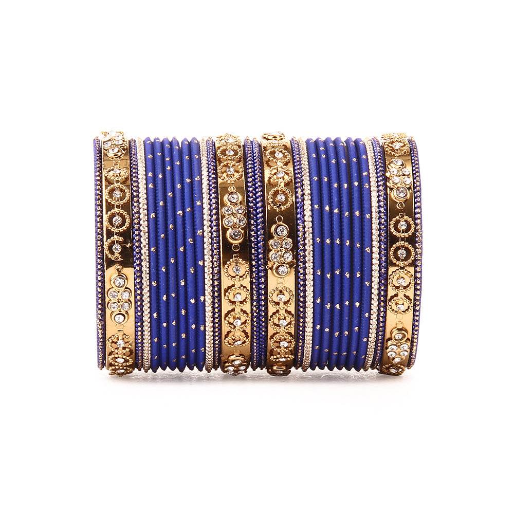 Traditional Bangle Set With Golden Dotted Bangles Blue T4 Jewels