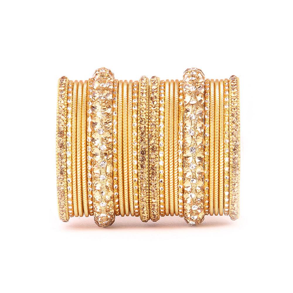 Traditional Shining Bangle Set For Women With Lac And Golden Stone Golden T4 Jewels
