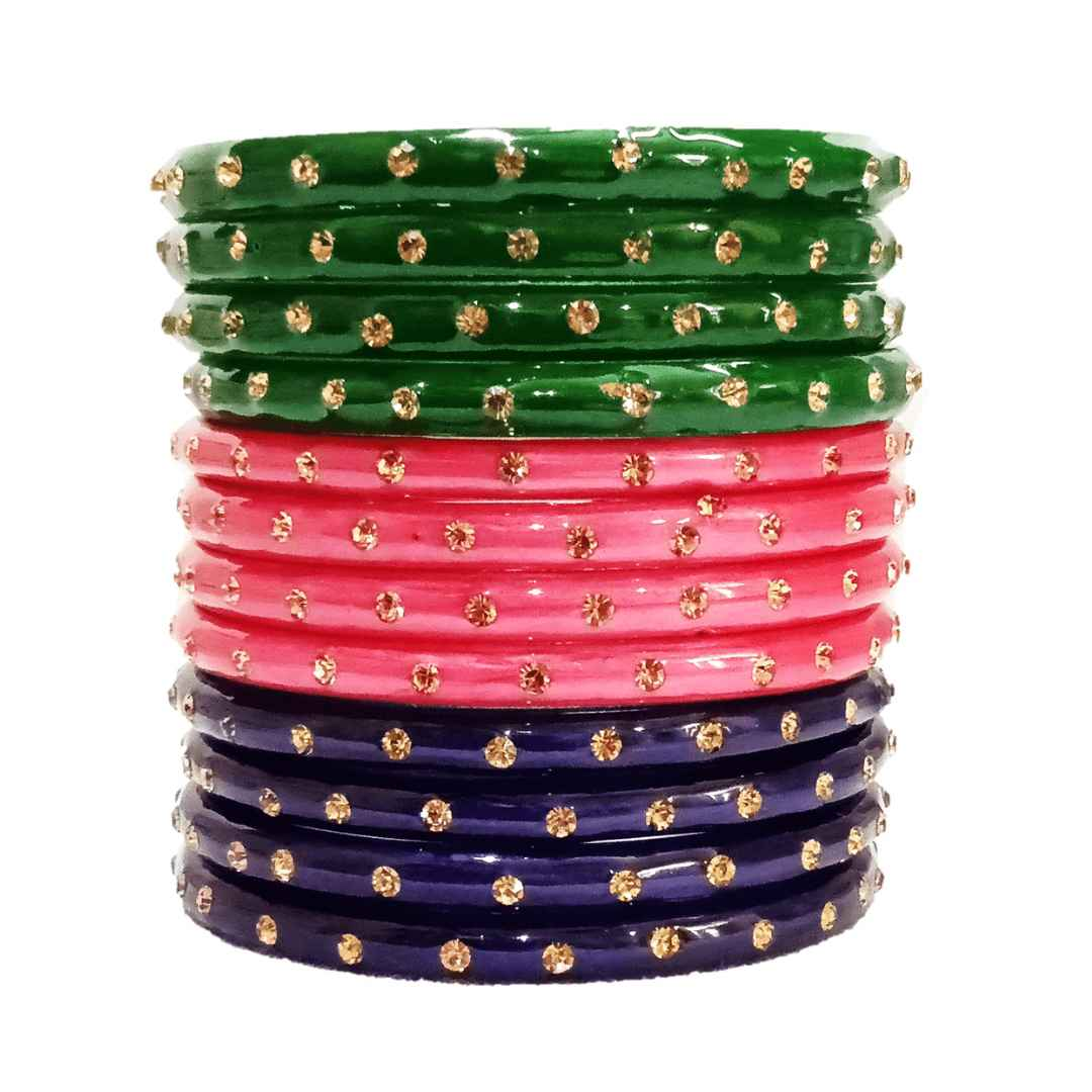 T4 Jewels (Large Size) Many Colors Glass Kada Bangles Combo (Pack Of 12)-SGUNCOMBO