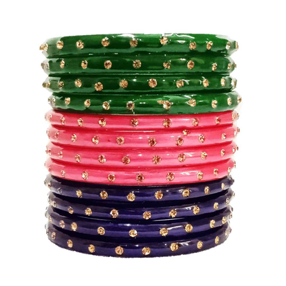 T4 Jewels (Large Size) Many Colors Glass Kada Bangles Combo (Pack Of 12)-SGUNCOMBO