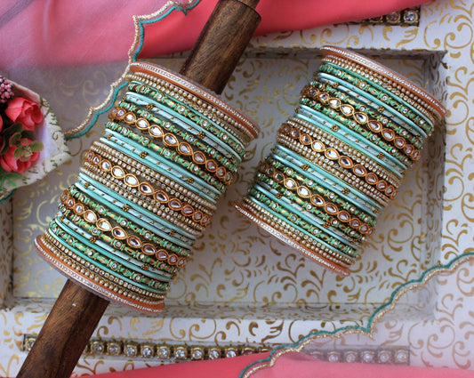 Bridal Bangle Set with Kundan Kangan by T4 Jewels Light Blue T4 Jewels