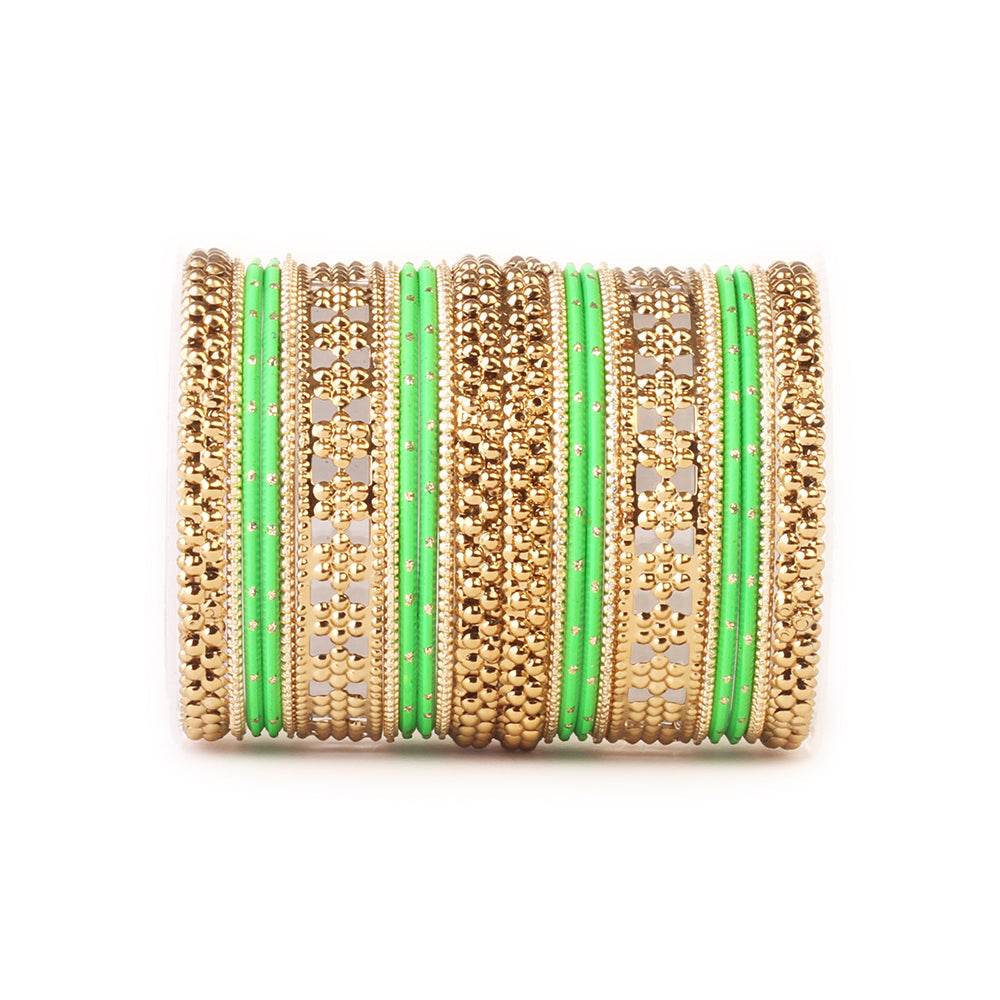 Colored Daily Wear Bangle Set With Flower Jaali Work Pista T4 Jewels