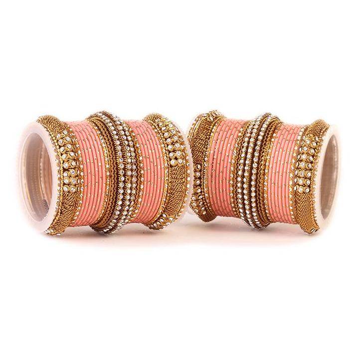 Set of 2 Bridal Jaali Work Bangle Set Peach T4 Jewels