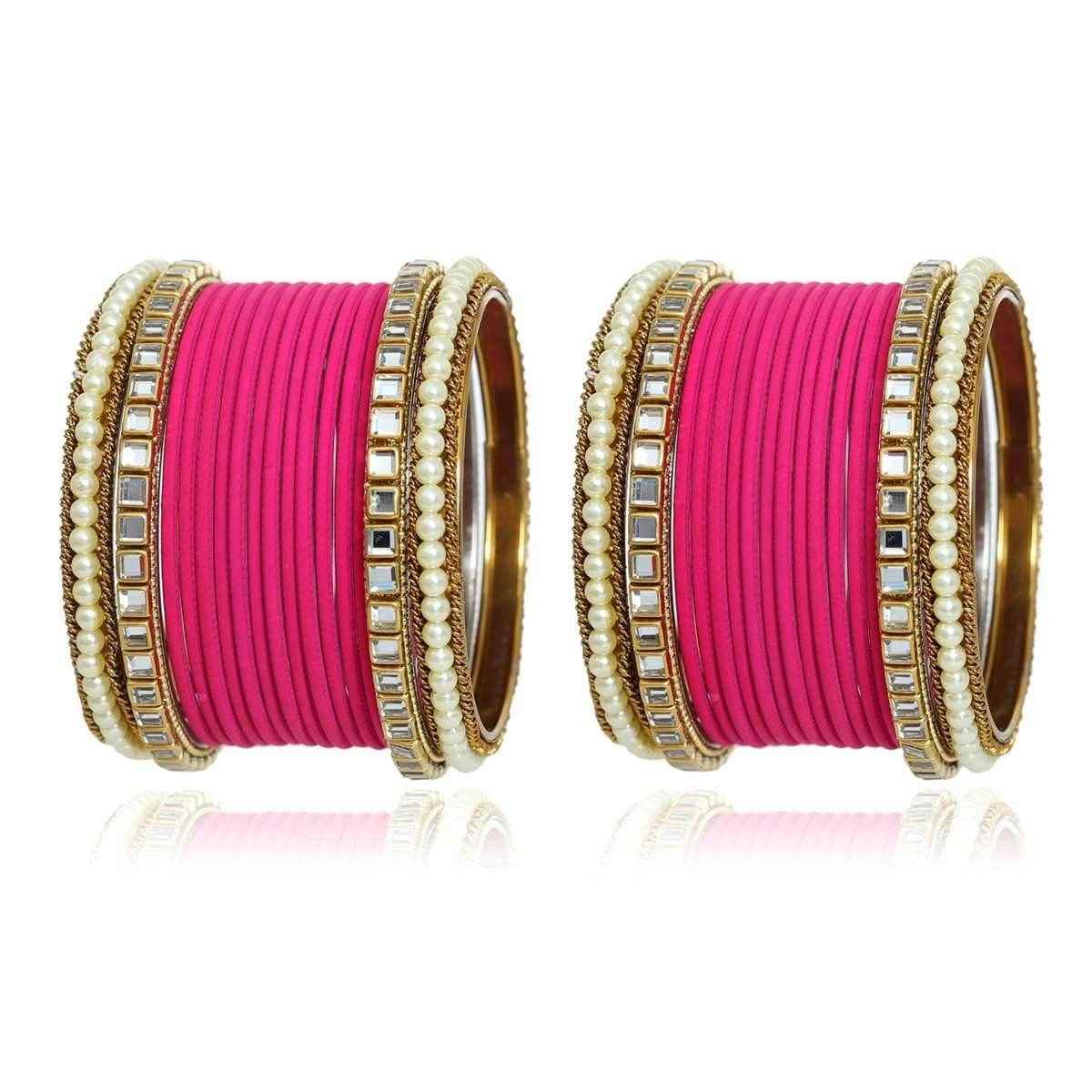 T4 Jewels Kundan Stones Beads Studded Colourful Designer Latest Fashion Jewellery Metal Bangles Set - 97NO