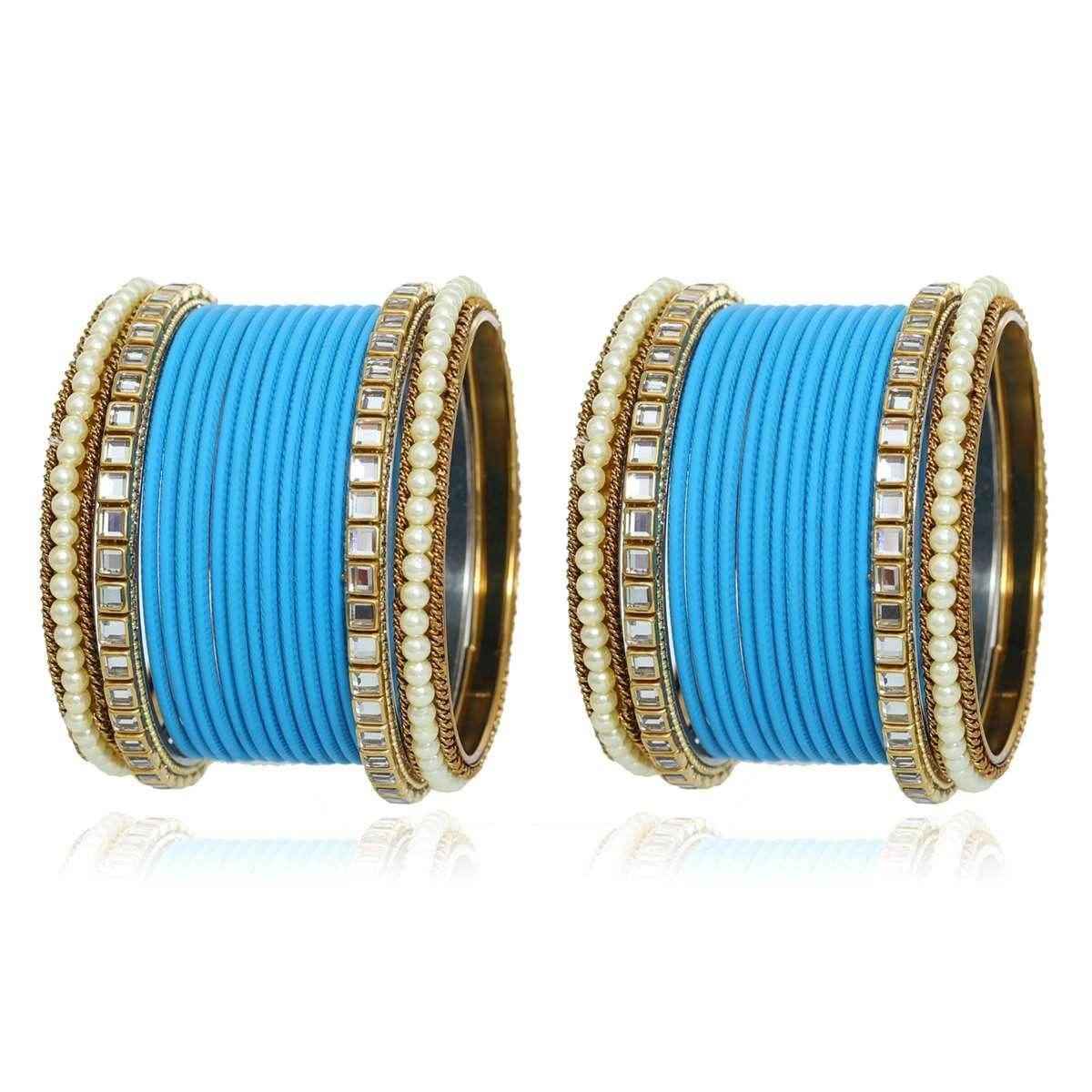 T4 Jewels Kundan Stones Beads Studded Colourful Designer Latest Fashion Jewellery Metal Bangles Set - 97NO