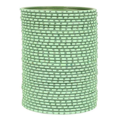 T4 Jewels Matte Dotted Finished Red/Yellow/Green/Blue/Multicolors Textured Gold Metal Bangles Set For Women & Girls (Set Of 36) Pista T4 Jewels