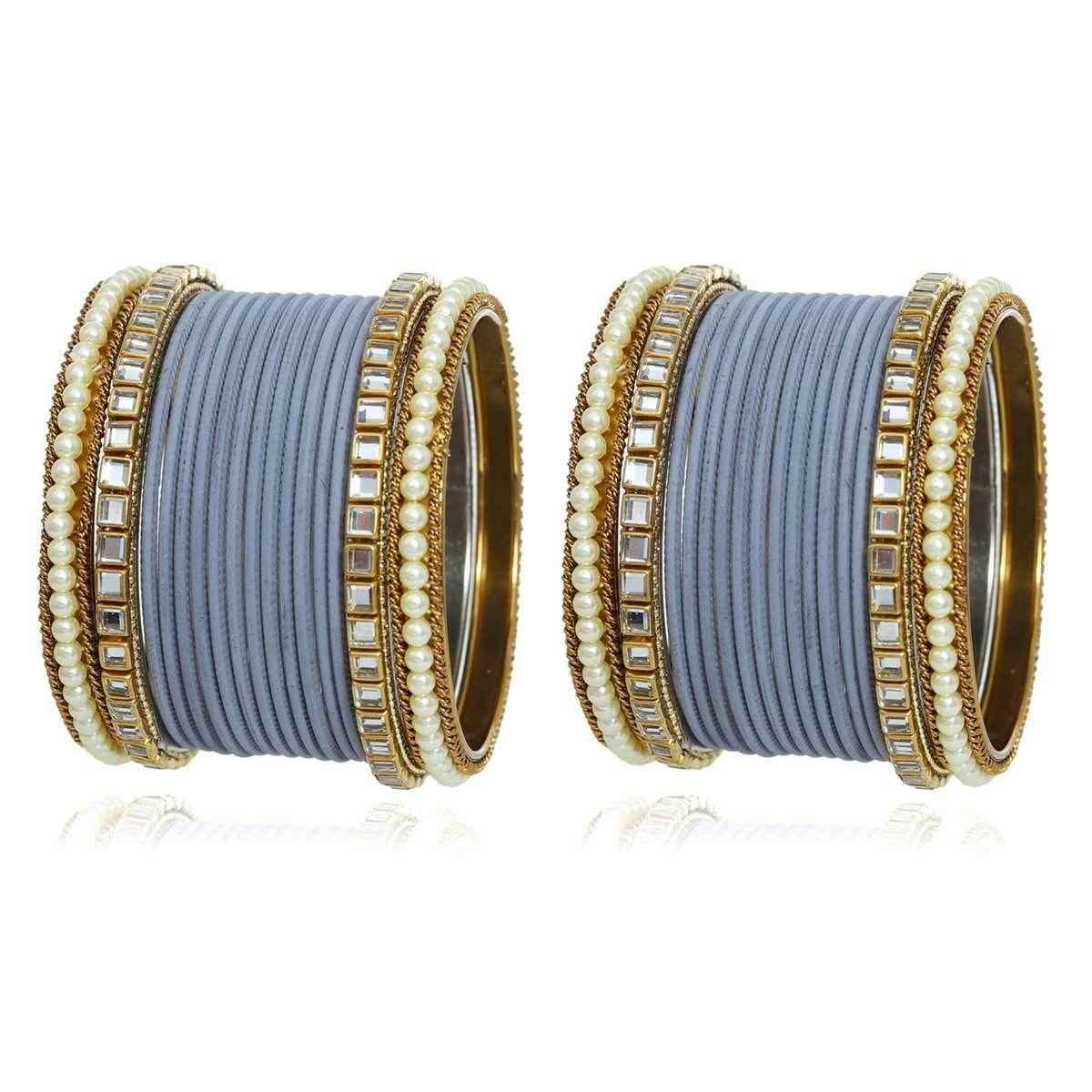 T4 Jewels Kundan Stones Beads Studded Colourful Designer Latest Fashion Jewellery Metal Bangles Set - 97NO