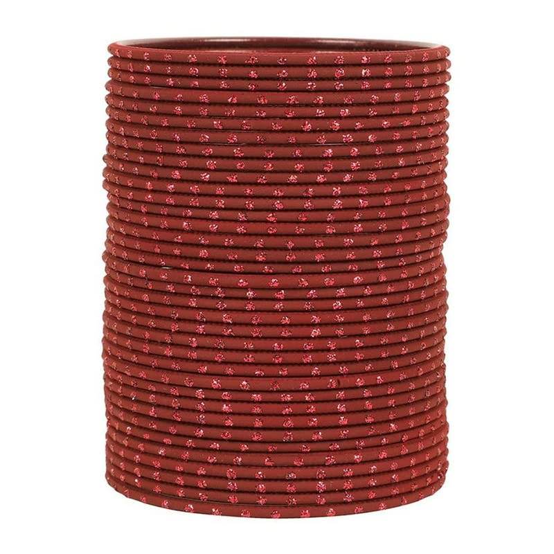 T4 Jewels Matte Dotted Finished Red/Yellow/Green/Blue/Multicolors Textured Gold Metal Bangles Set For Women & Girls (Set Of 36) Maroon T4 Jewels