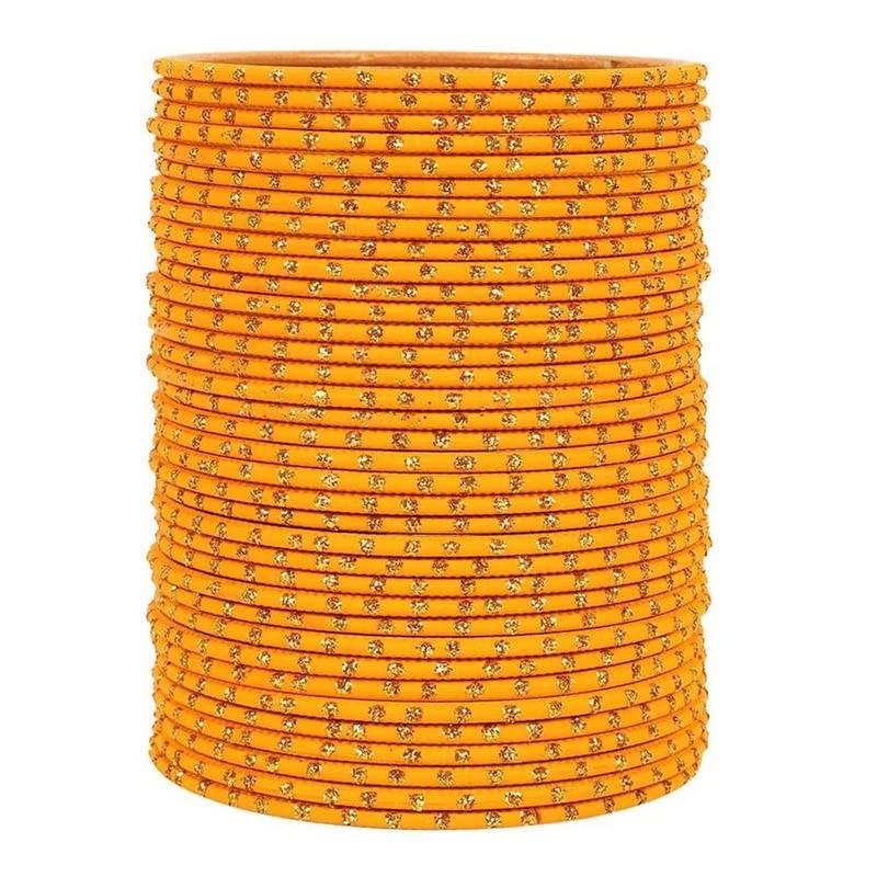 T4 Jewels Matte Dotted Finished Red/Yellow/Green/Blue/Multicolors Textured Gold Metal Bangles Set For Women & Girls (Set Of 36) Yellow T4 Jewels