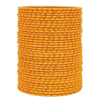 T4 Jewels Matte Dotted Finished Red/Yellow/Green/Blue/Multicolors Textured Gold Metal Bangles Set For Women & Girls (Set Of 36) Yellow T4 Jewels