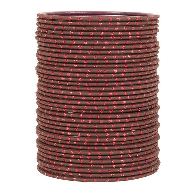 T4 Jewels Matte Dotted Finished Red/Yellow/Green/Blue/Multicolors Textured Gold Metal Bangles Set For Women & Girls (Set Of 36) Brown T4 Jewels