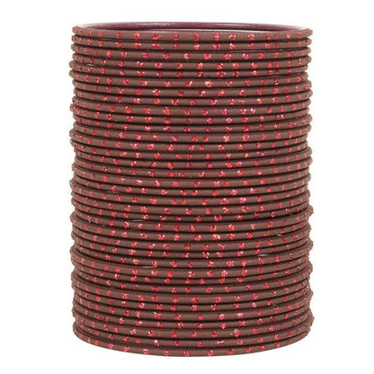 T4 Jewels Matte Dotted Finished Red/Yellow/Green/Blue/Multicolors Textured Gold Metal Bangles Set For Women & Girls (Set Of 36) Brown T4 Jewels