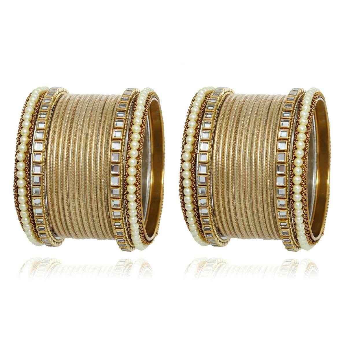 T4 Jewels Kundan Stones Beads Studded Colourful Designer Latest Fashion Jewellery Metal Bangles Set - 97NO