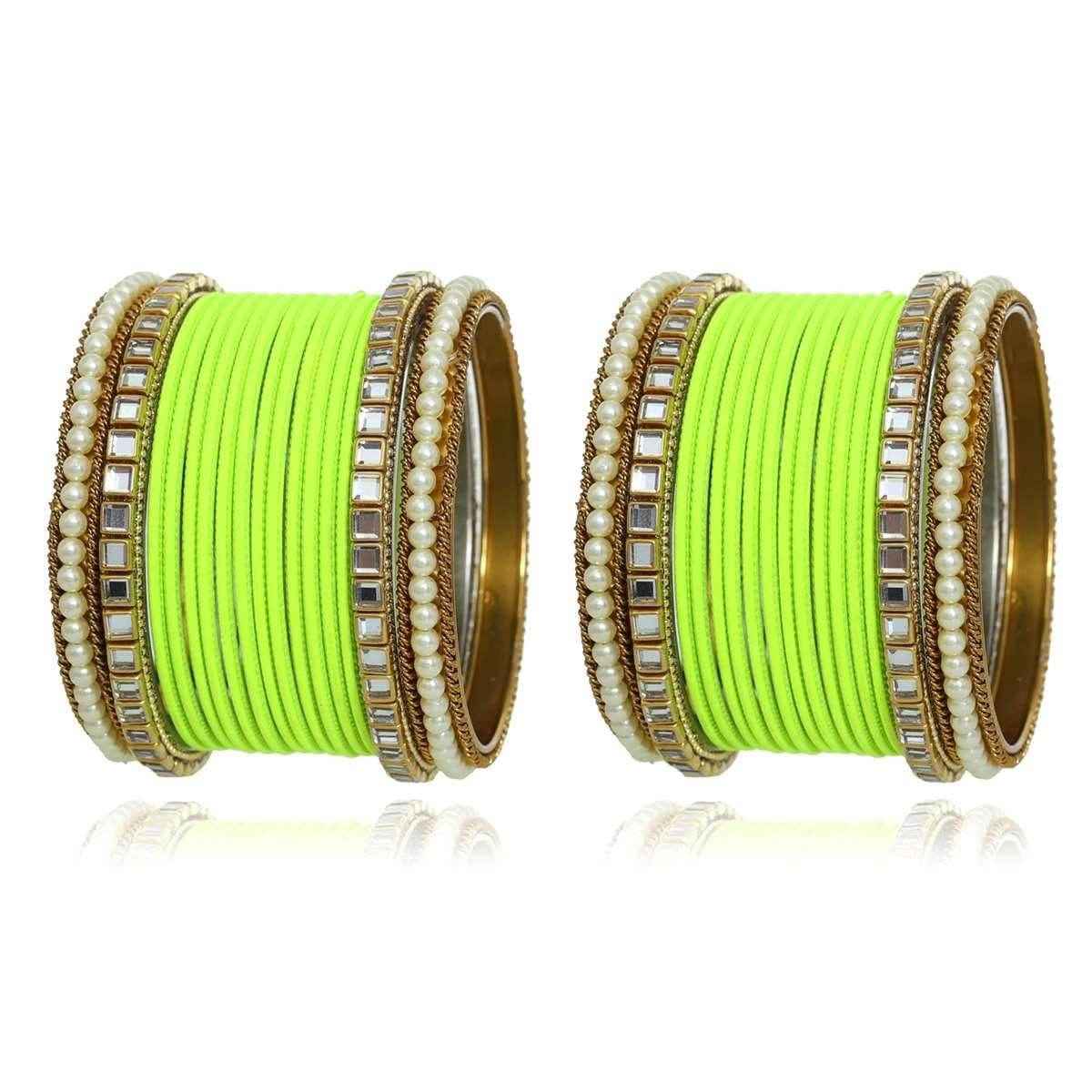 T4 Jewels Kundan Stones Beads Studded Colourful Designer Latest Fashion Jewellery Metal Bangles Set - 97NO