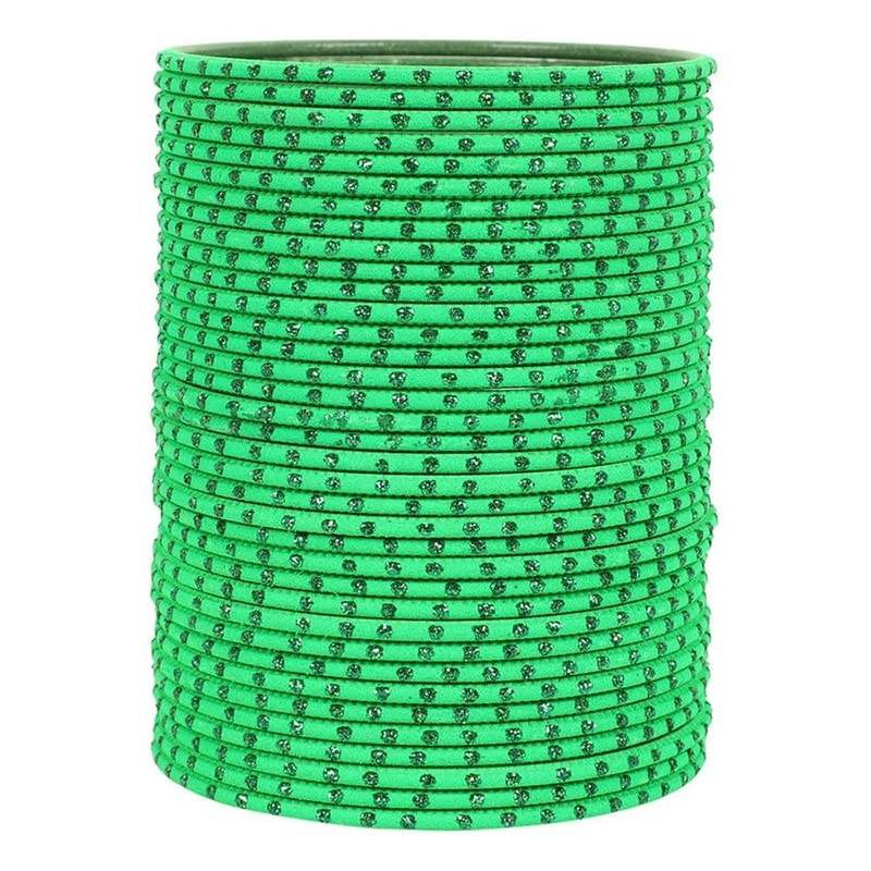 T4 Jewels Matte Dotted Finished Red/Yellow/Green/Blue/Multicolors Textured Gold Metal Bangles Set For Women & Girls (Set Of 36) L-Green T4 Jewels