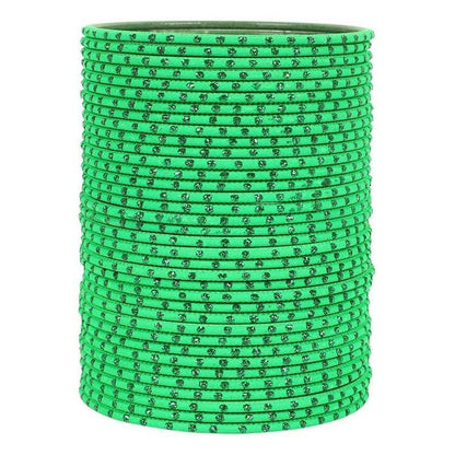 T4 Jewels Matte Dotted Finished Red/Yellow/Green/Blue/Multicolors Textured Gold Metal Bangles Set For Women & Girls (Set Of 36) L-Green T4 Jewels