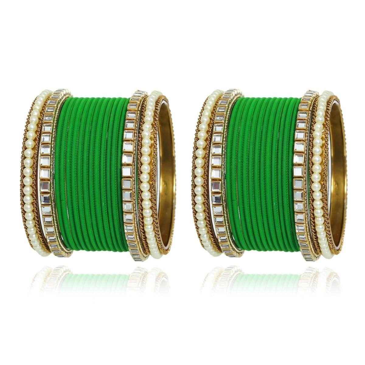 T4 Jewels Kundan Stones Beads Studded Colourful Designer Latest Fashion Jewellery Metal Bangles Set - 97NO
