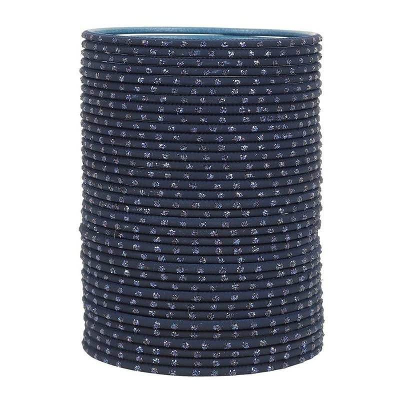 T4 Jewels Matte Dotted Finished Red/Yellow/Green/Blue/Multicolors Textured Gold Metal Bangles Set For Women & Girls (Set Of 36) Navy Blue T4 Jewels