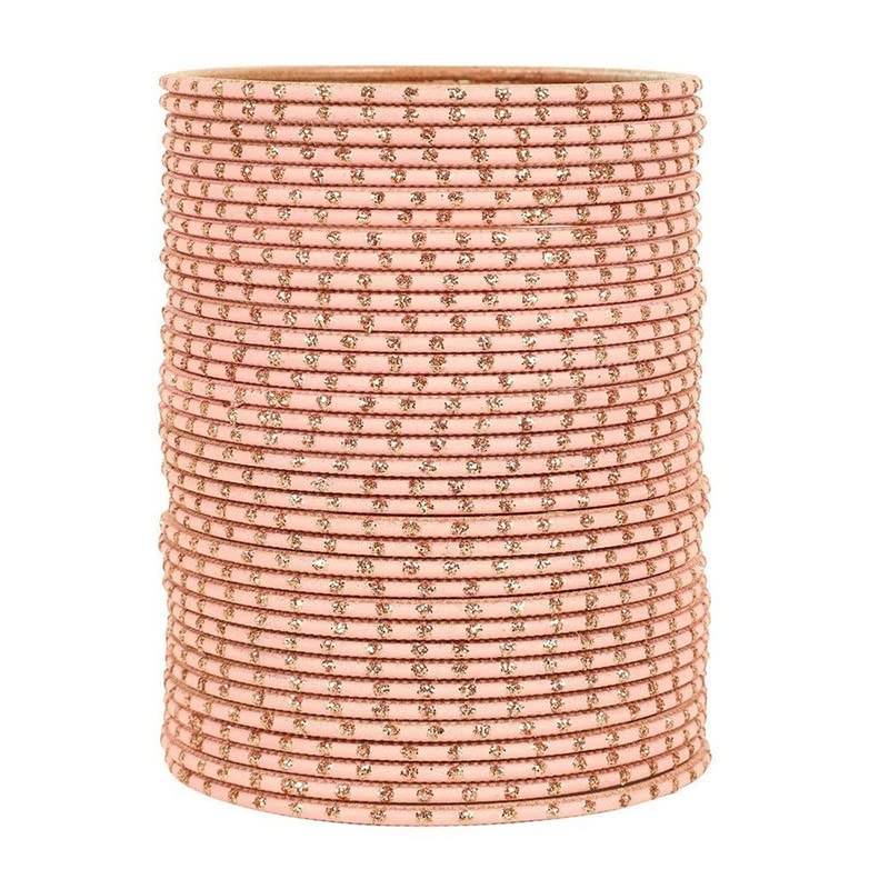 T4 Jewels Matte Dotted Finished Red/Yellow/Green/Blue/Multicolors Textured Gold Metal Bangles Set For Women & Girls (Set Of 36) Peach T4 Jewels