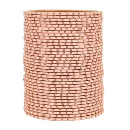 T4 Jewels Matte Dotted Finished Red/Yellow/Green/Blue/Multicolors Textured Gold Metal Bangles Set For Women & Girls (Set Of 36) Peach T4 Jewels