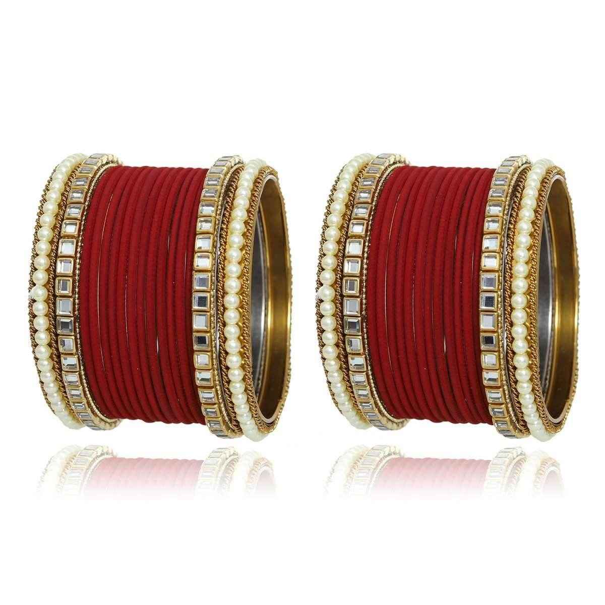 T4 Jewels Kundan Stones Beads Studded Colourful Designer Latest Fashion Jewellery Metal Bangles Set - 97NO