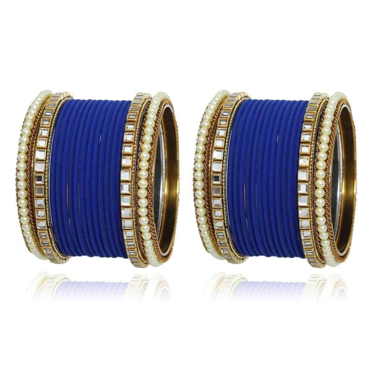 T4 Jewels Kundan Stones Beads Studded Colourful Designer Latest Fashion Jewellery Metal Bangles Set - 97NO