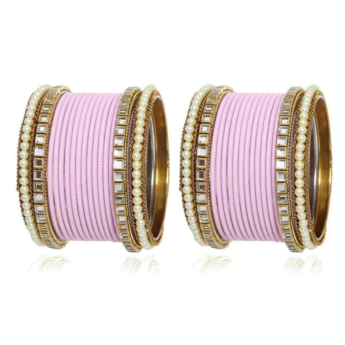 T4 Jewels Kundan Stones Beads Studded Colourful Designer Latest Fashion Jewellery Metal Bangles Set - 97NO
