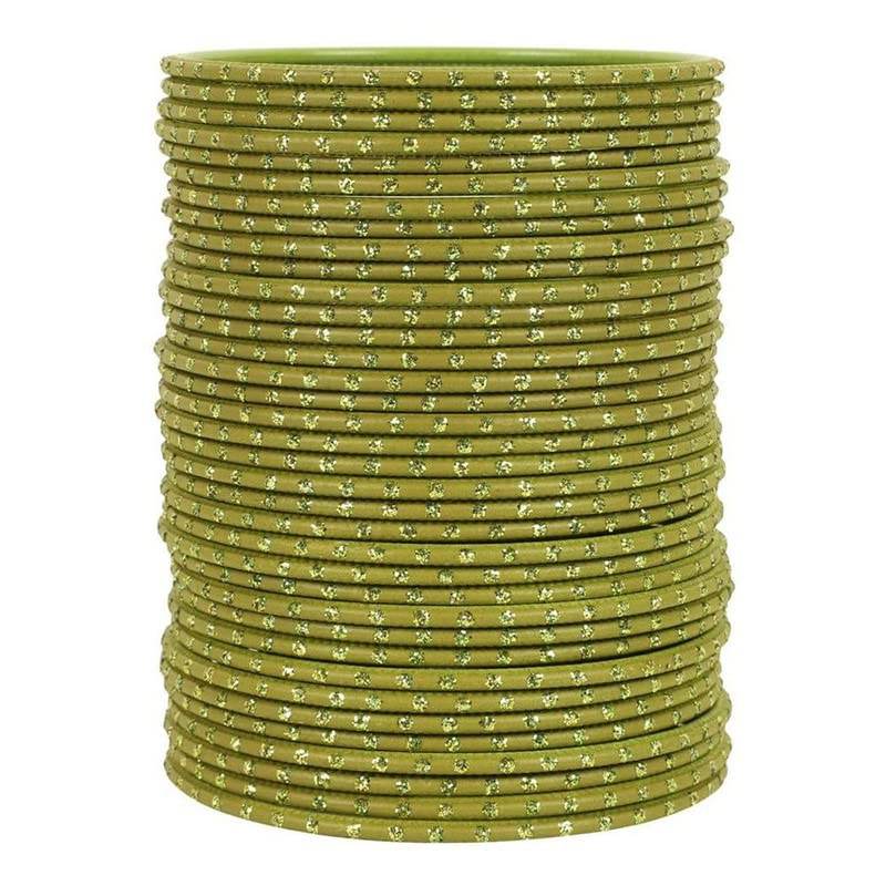 T4 Jewels Matte Dotted Finished Red/Yellow/Green/Blue/Multicolors Textured Gold Metal Bangles Set For Women & Girls (Set Of 36) Mehandi T4 Jewels
