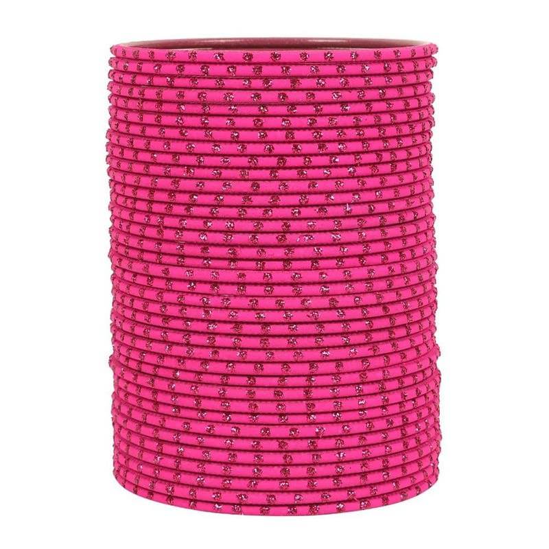 T4 Jewels Matte Dotted Finished Red/Yellow/Green/Blue/Multicolors Textured Gold Metal Bangles Set For Women & Girls (Set Of 36) Magenta T4 Jewels