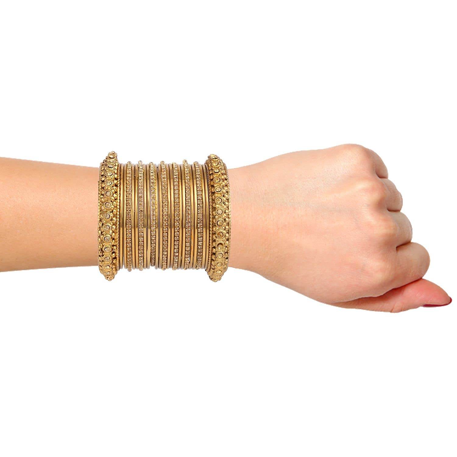 T4 Jewels 18k Gold Plated Oxidised Metal Bangles Set For Women & Girls T4 Jewels