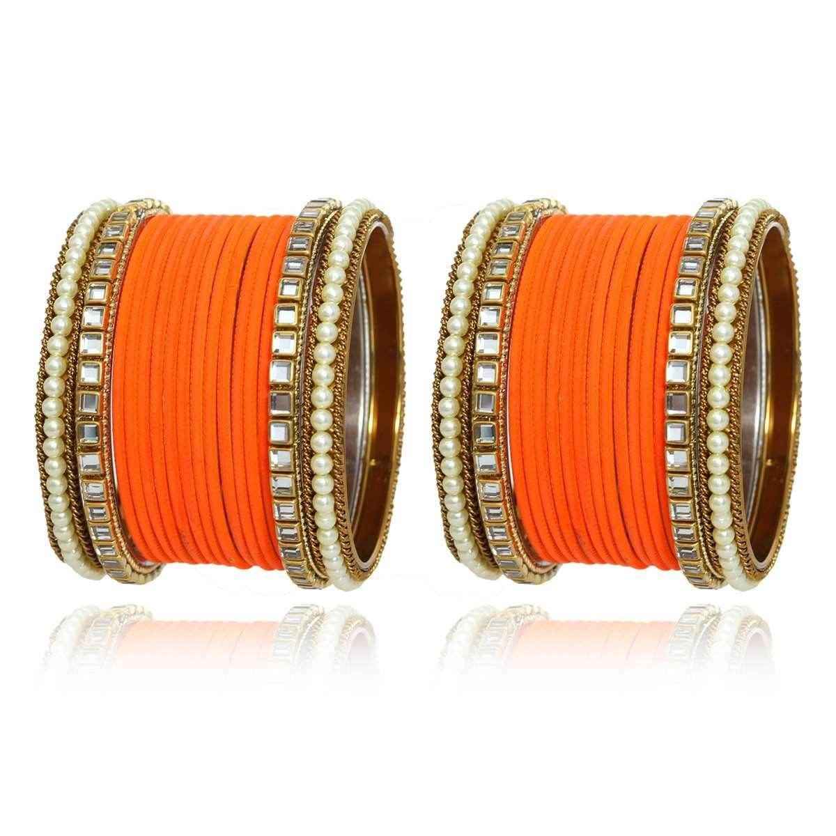 T4 Jewels Kundan Stones Beads Studded Colourful Designer Latest Fashion Jewellery Metal Bangles Set - 97NO